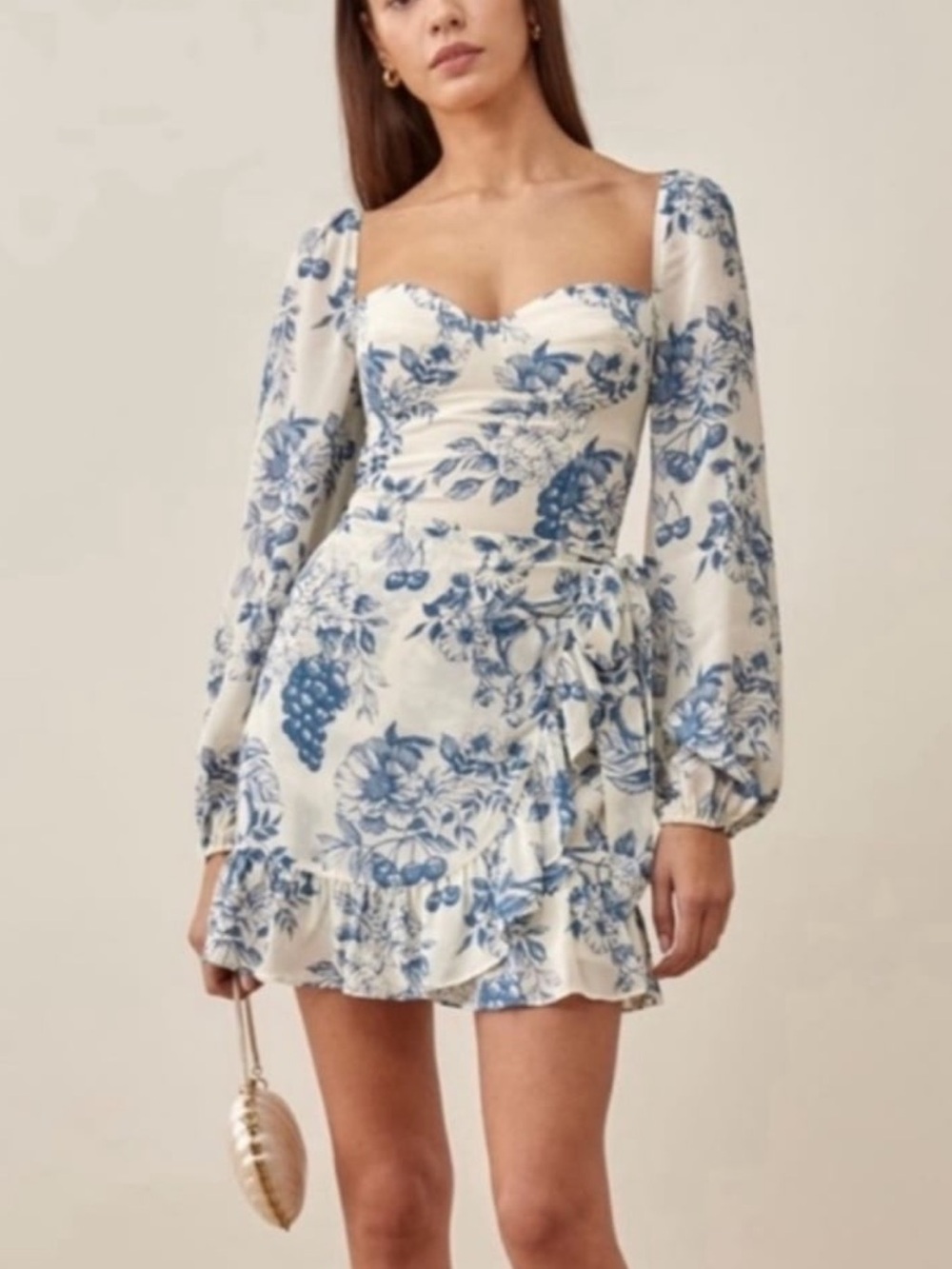 Reformation Blue Floral Print long sleeve dress
